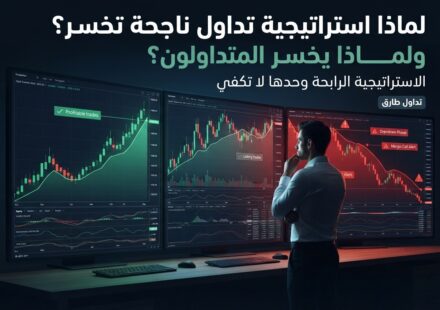 لماذا استراتيجية تداول ناجحة تخسر؟ لماذا يخسر المتداولين؟ — صورة توضيحية تشرح أسباب فشل استراتيجية تداول ناجحة وخسائر المتداولين وإدارة المخاطر.